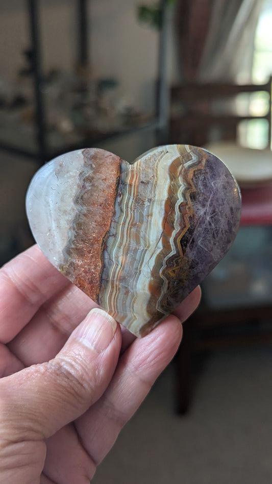 Agate with Amethyst Heart with stand