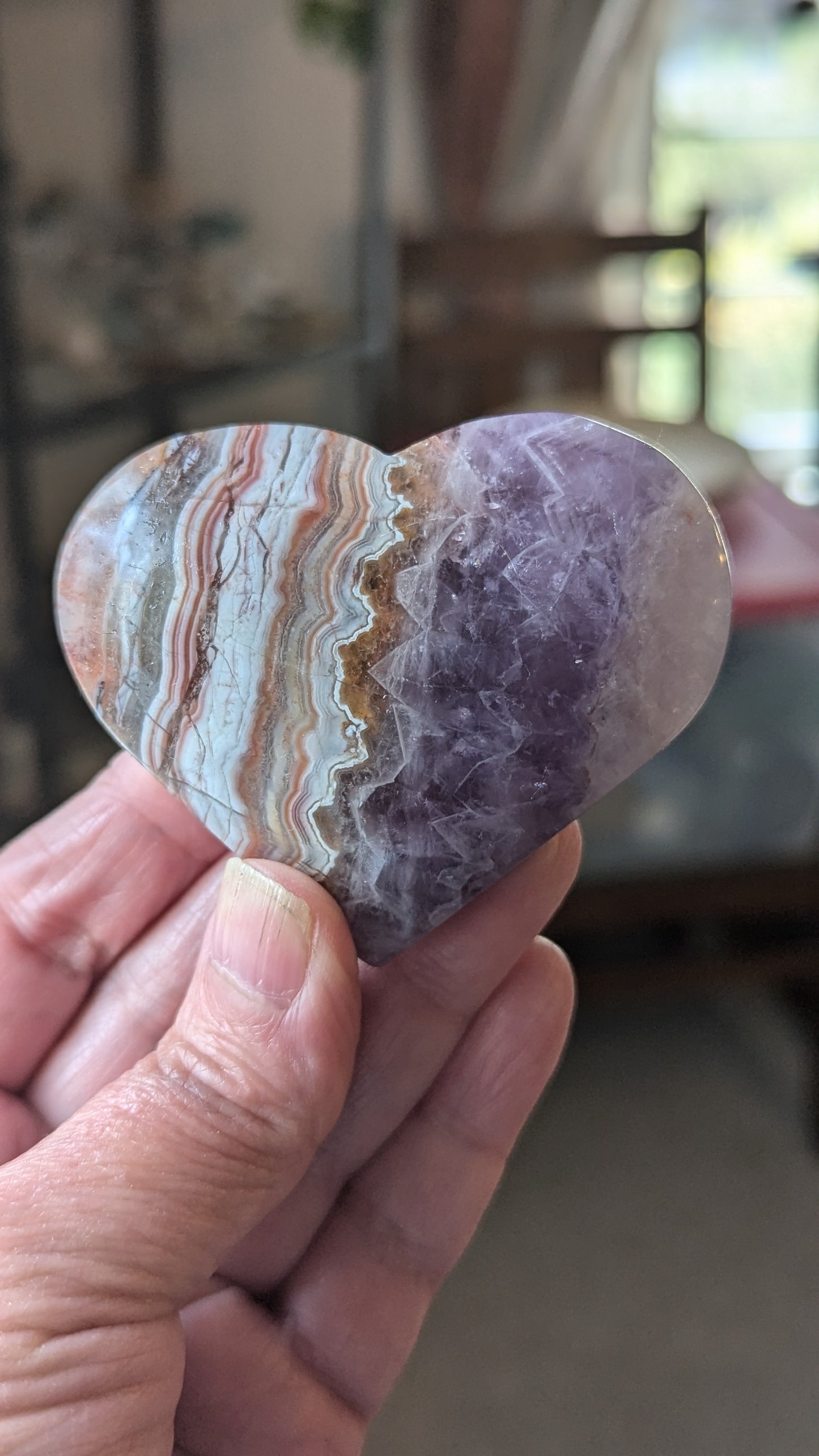 Agate with Amethyst Heart with stand