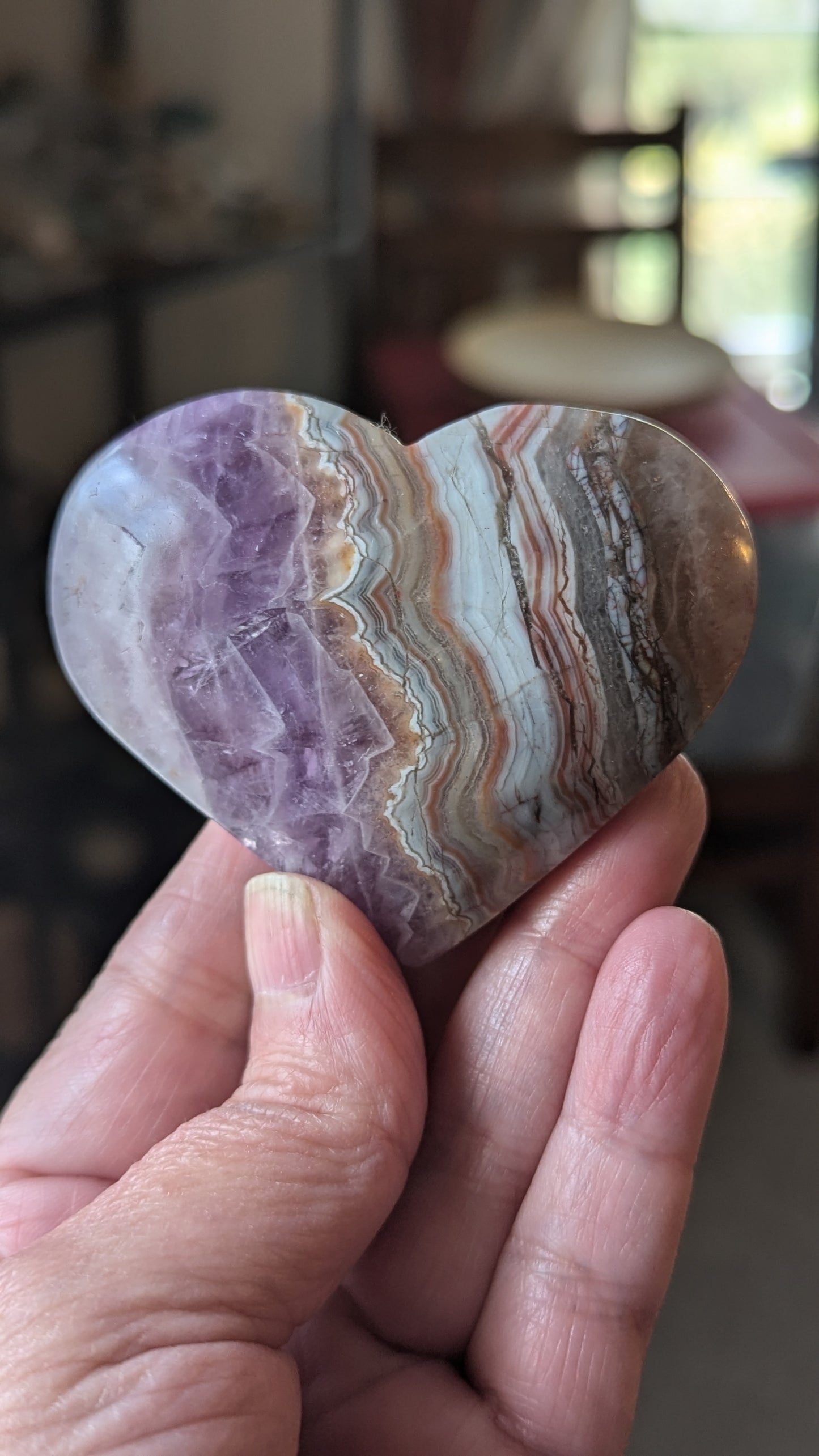 Agate with Amethyst Heart with stand