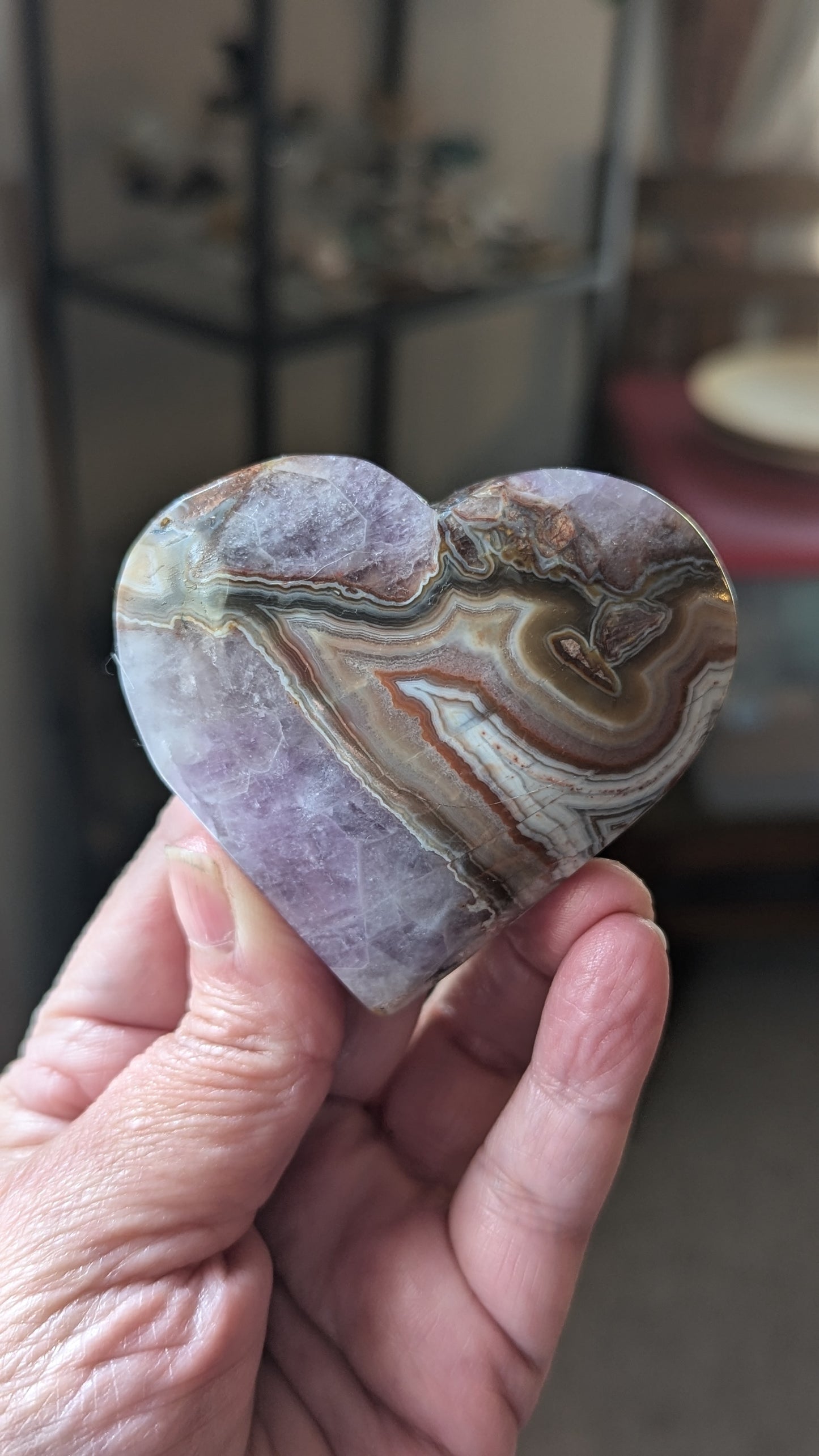 Agate with Amethyst Heart with stand