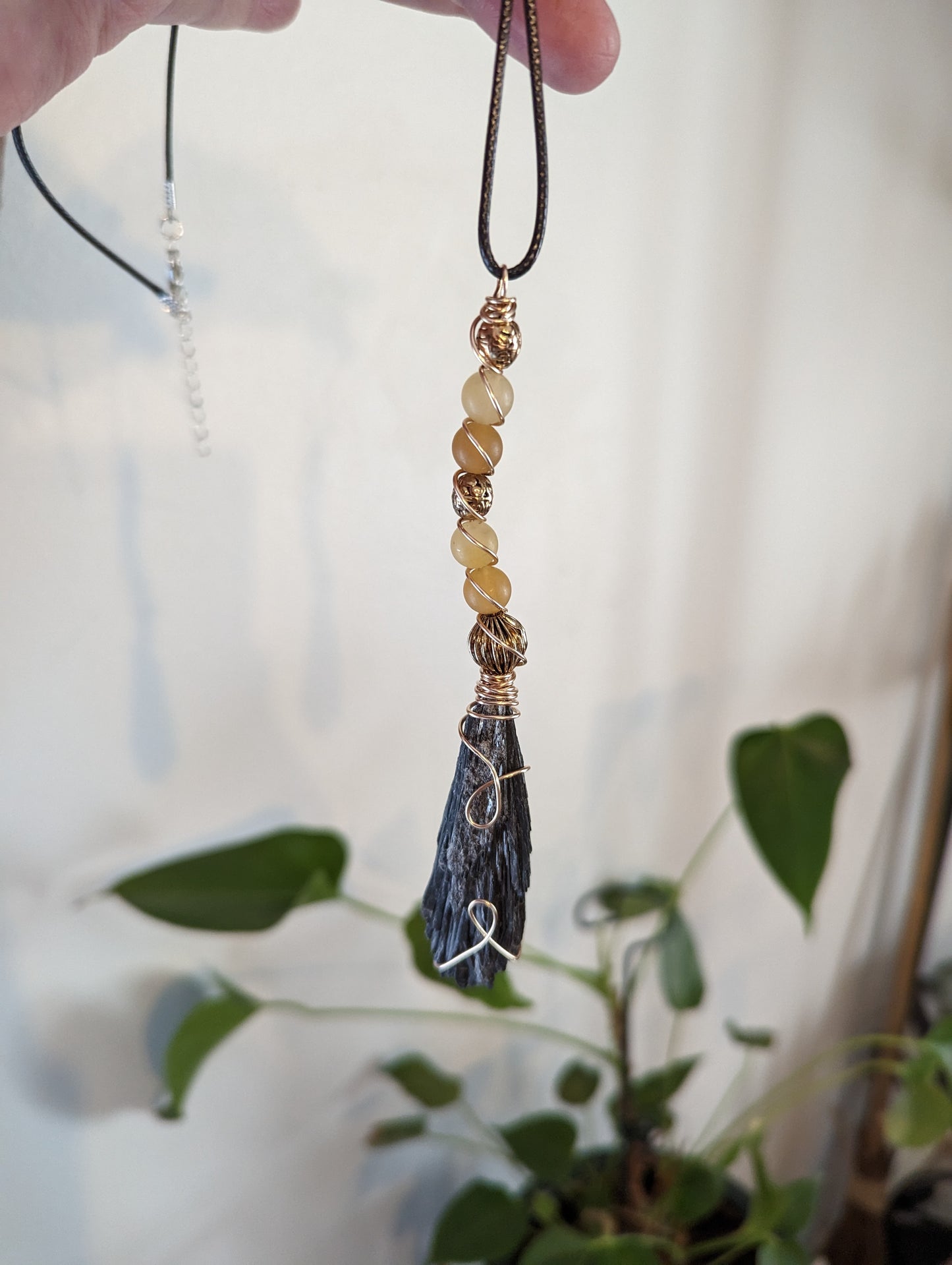 Black Kyanite Witches Broom (Yellow Adventurine) - STABILITY, GROUNDING