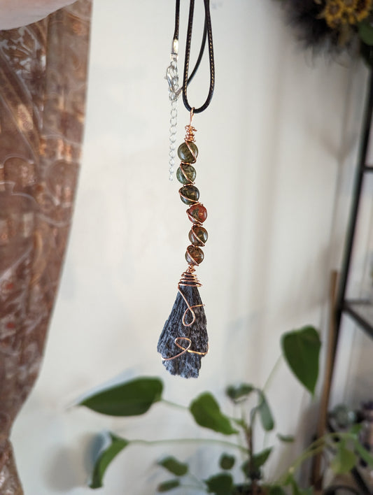 Black Kyanite Witches Broom (Unakite) - STABILITY, GROUNDING