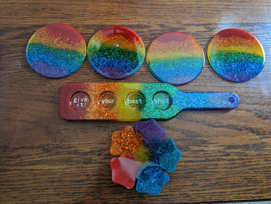 Resin Shot tray and coasters.