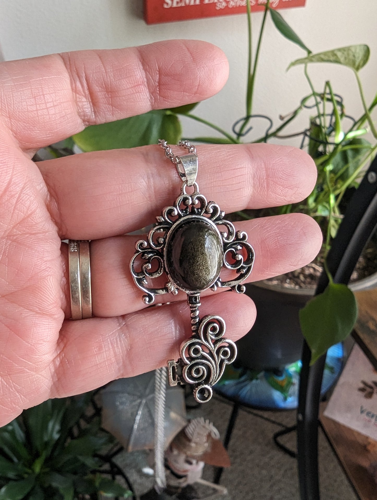 Sheen Obsidian Key Pendant - PROTECTION, TRANSFORMATION, FULFILMENT