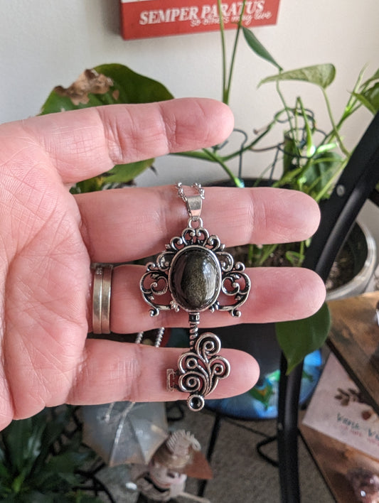 Sheen Obsidian Key Pendant - PROTECTION, TRANSFORMATION, FULFILMENT