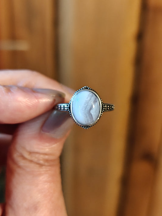 Blue Lace Agate Ring - PURIFICATION, UNITY. COMMUNICATION