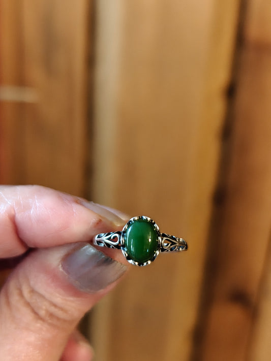 Green Jade Ring - Peace, Love, Protect