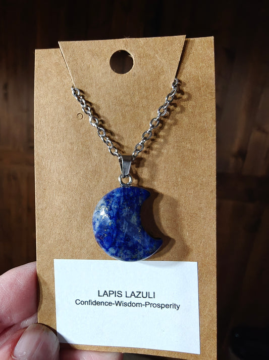 Moon Necklace (Lapis Lazuli) -.CONFIDENCE, WISDOM, PROSPERITY