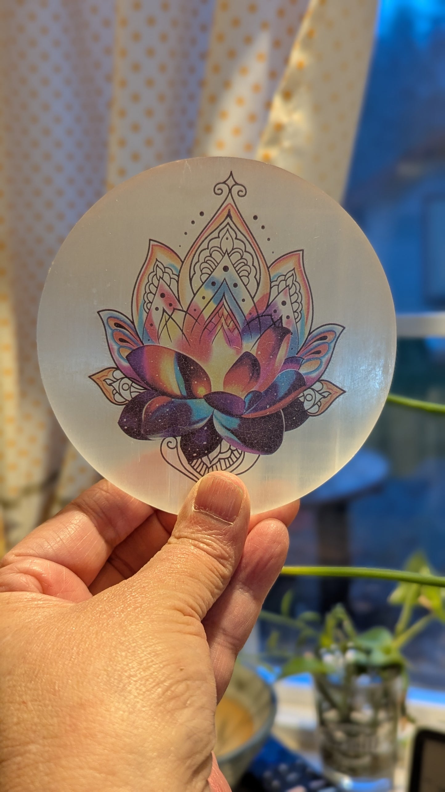 Satin Spar Lotus Charging Plate - PROTECTION, STRENGTH, HEALING