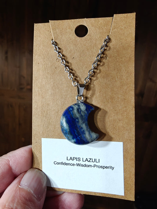 Moon Necklace (Lapis Lazuli) -.CONFIDENCE, WISDOM, PROSPERITY