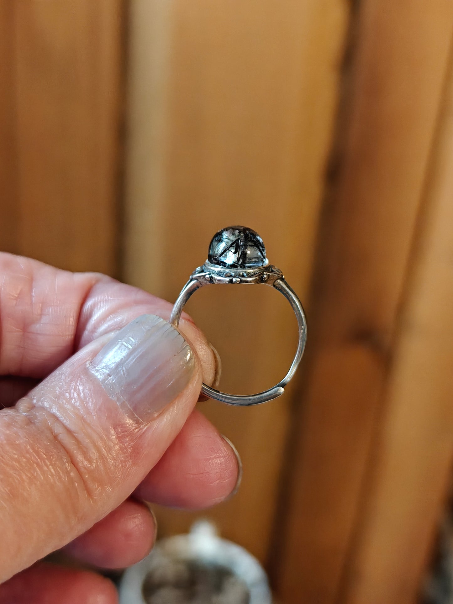 Tourmaline in Quartz Adjustable Ring - BALANCE, PROTECTION, LUCK