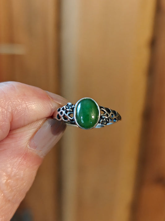Green Jade Ring -Peace, Love, Protect