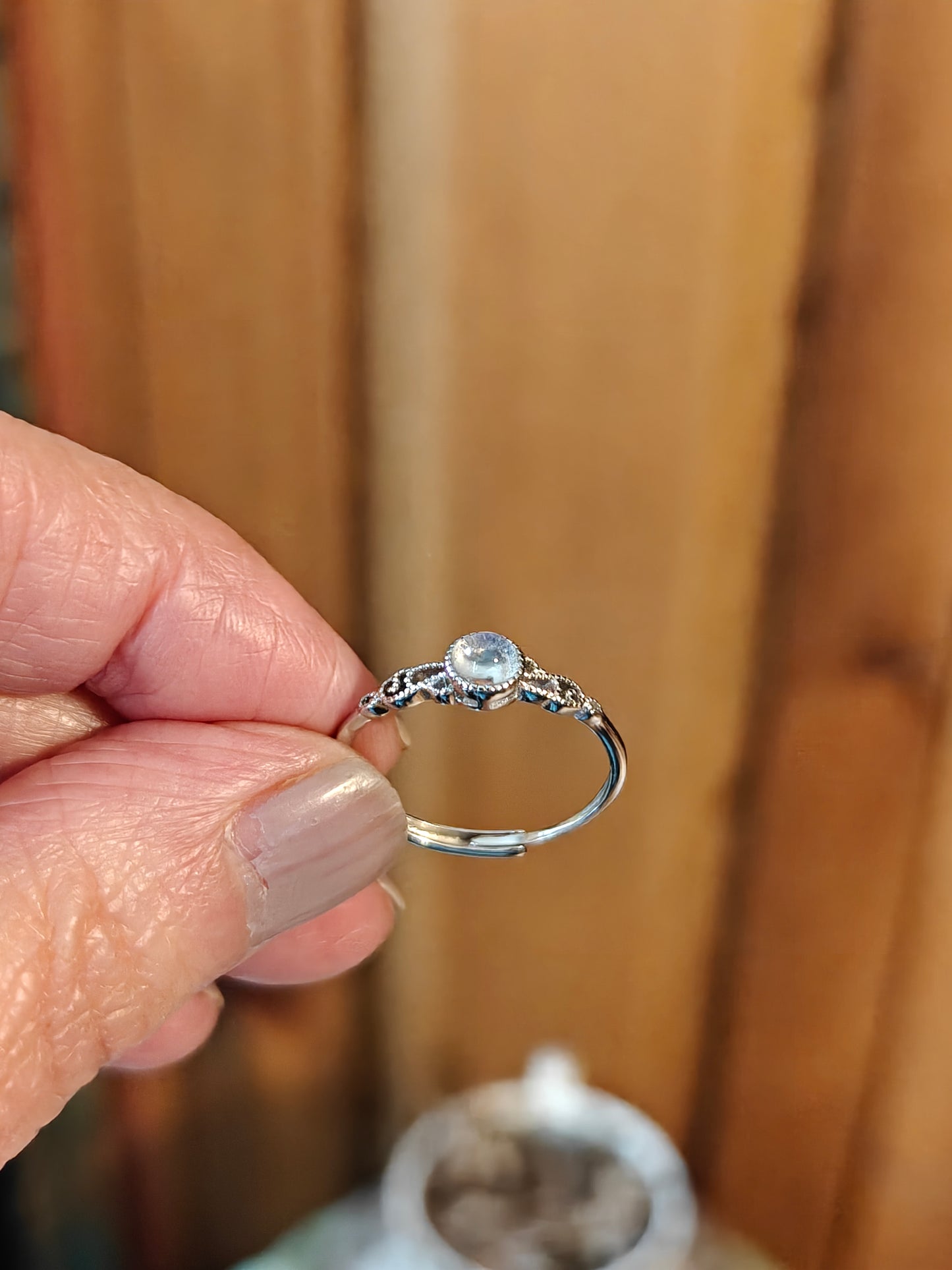 Moonstone Adjustable Ring Sterling Silver - INSPIRATION, INTUITION, BEGINNINGS