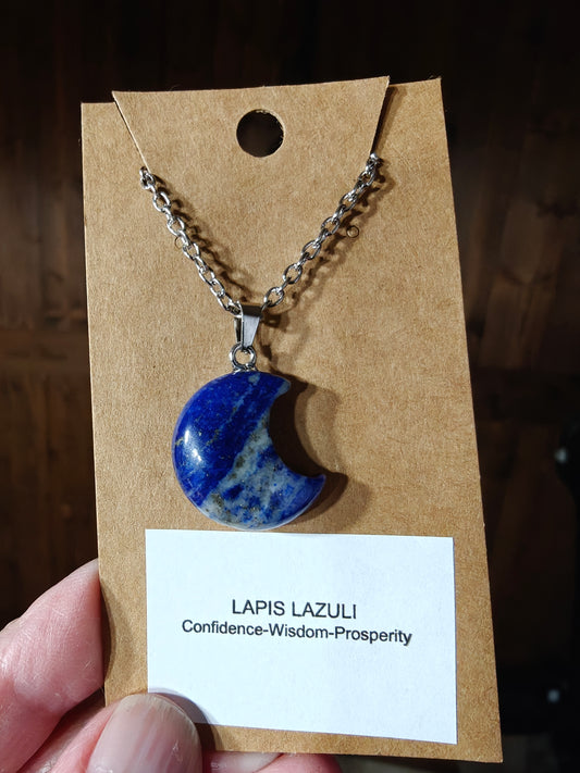 Moon Necklace (Lapis Lazuli) -.CONFIDENCE, WISDOM, PROSPERITY