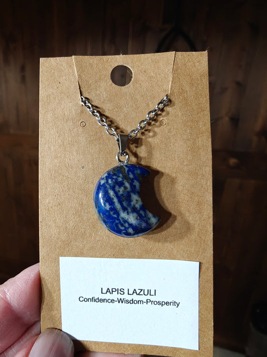 Moon Necklace (Lapis Lazuli) -.CONFIDENCE, WISDOM, PROSPERITY