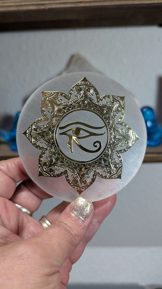 Satin Spar Charging Plate - PROTECTION, STRENGTH, HEALING