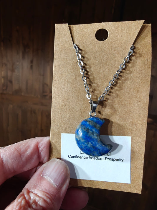 Moon Necklace (Lapis Lazuli) -.CONFIDENCE, WISDOM, PROSPERITY