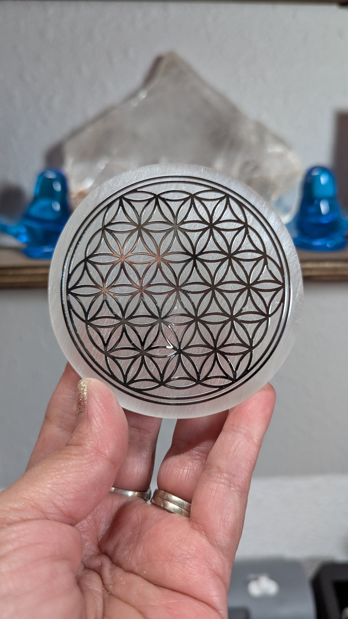 Satin Spar Charging Plate - PROTECTION, STRENGTH, HEALING