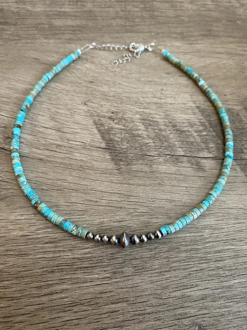 Sterling Silver Pearl and Varicite Choker (Not Turquoise)